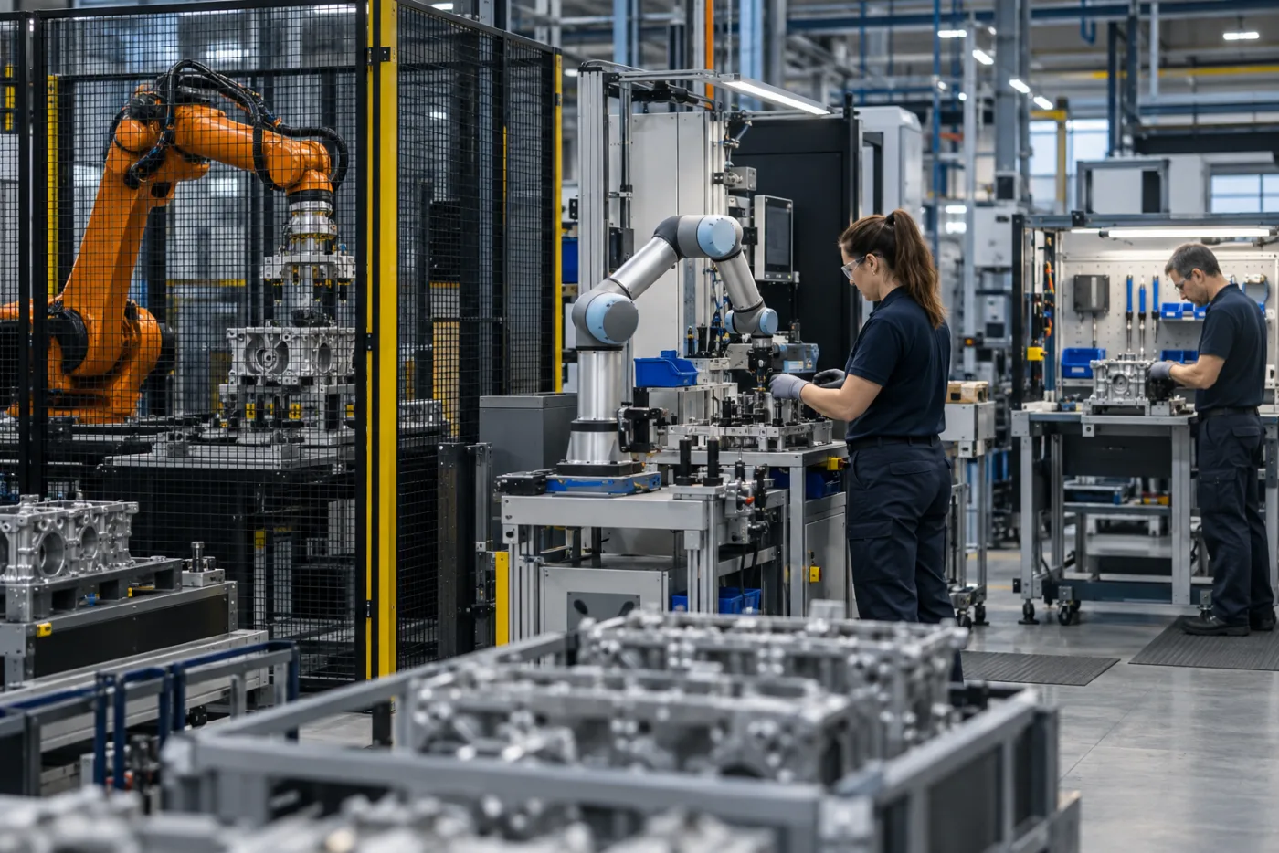 Industrial robot, collaborative robot and people working in one production area